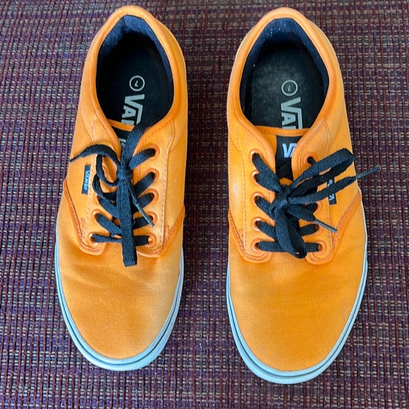 Orange vans, size 7, with black strings!  Perfect with jeans, shorts, dresses! - Picture 1 of 6